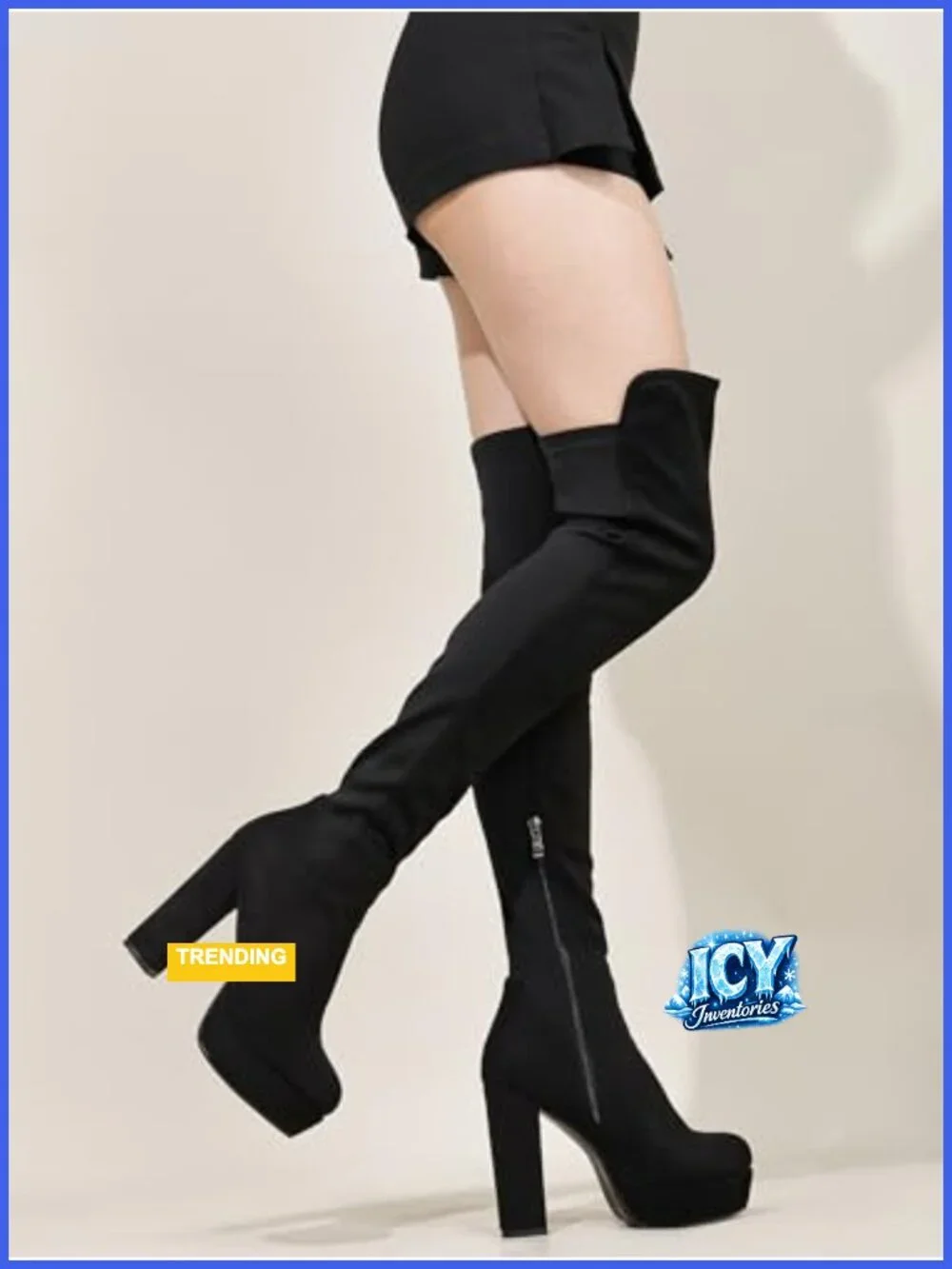 Over the Knee Boots Platform Chunky Heel Side Zipper Faux Suede